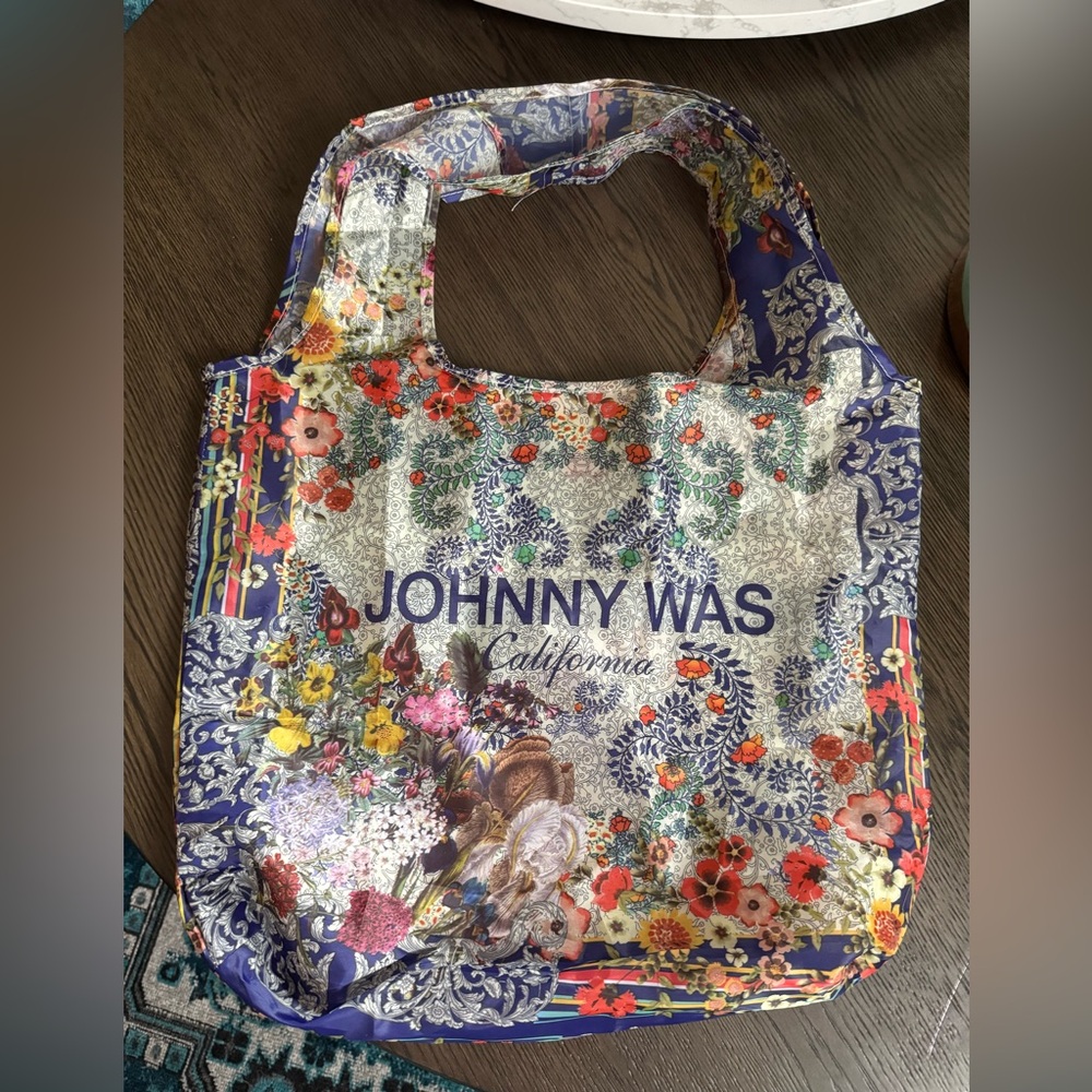 NWT Johnny Was reusable packable nylon tote bag with pocket.